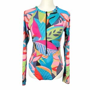 Trina Turk Rashguard Size Small Rainforest Open Back Paddle Suit Longsleeve